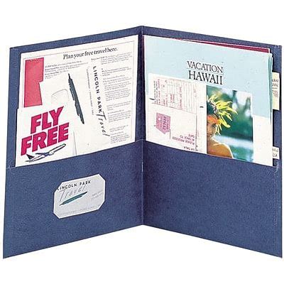 2 pocket folders without fasteners.